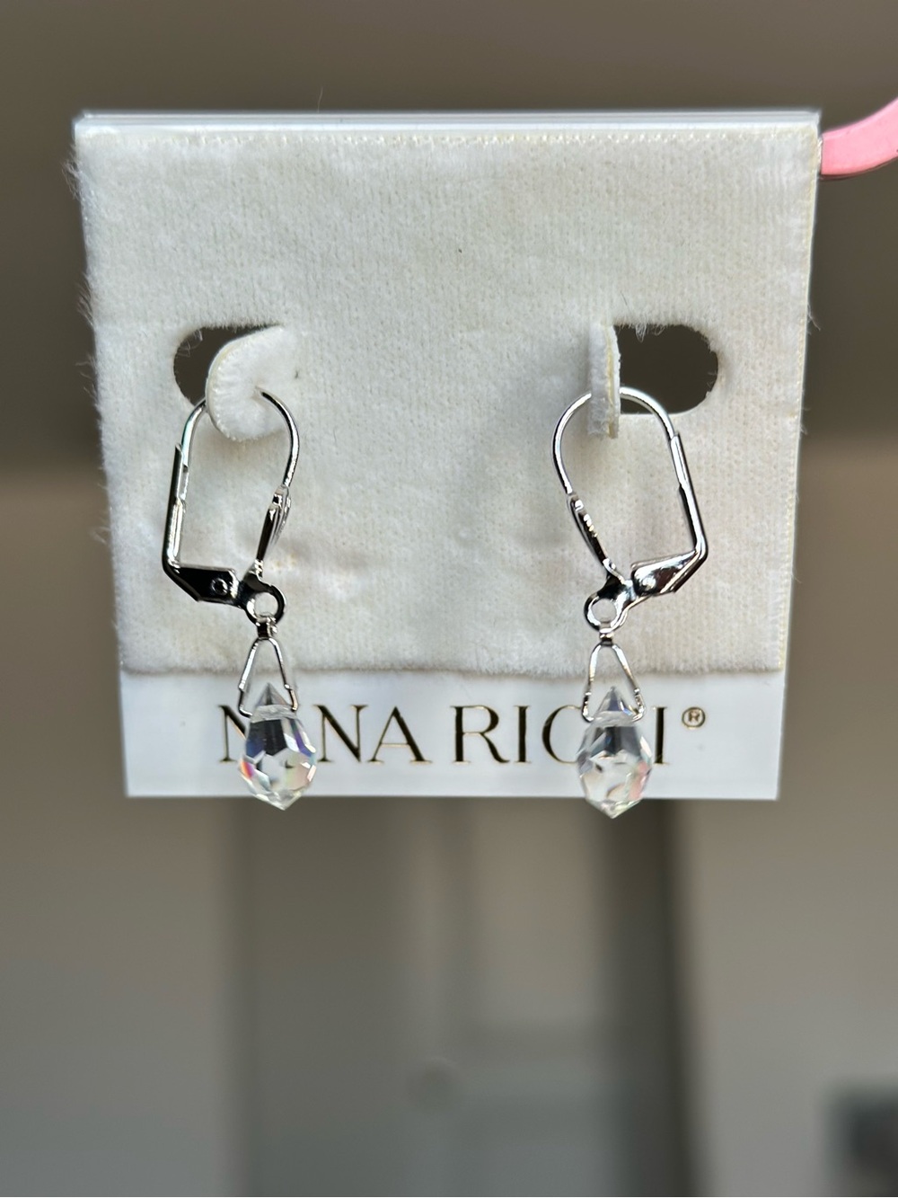 Nina Ricci Silver-Tone Clear Swarovski Crystal Teardrop Dangle Earrings